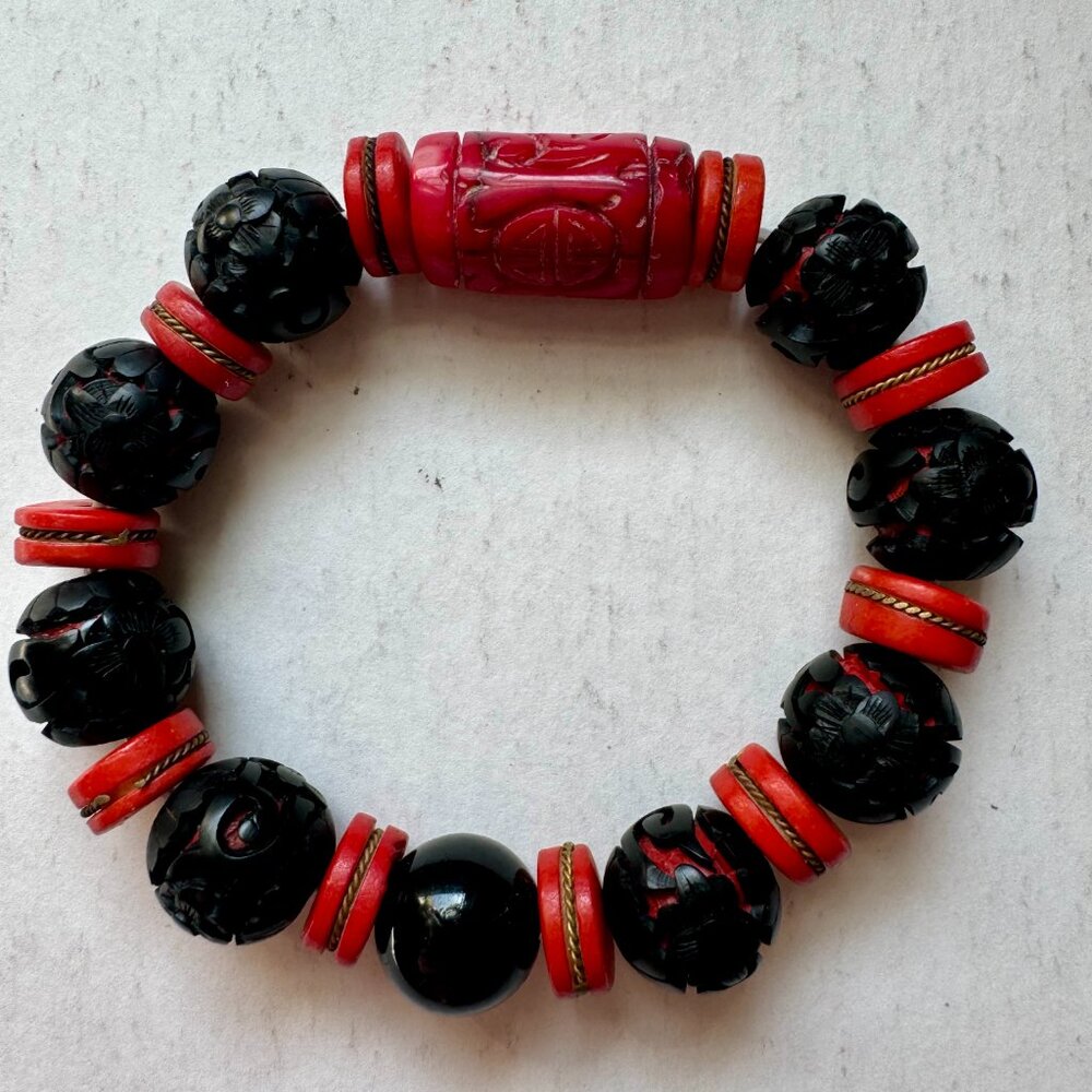 OOAK Red Coral  Quite Luxury Stretch Bracelet
